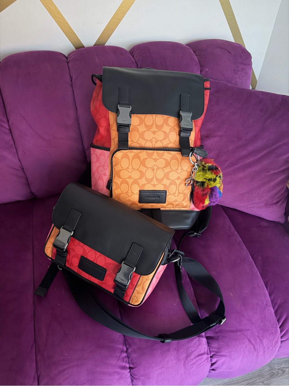 Coach Orange and Red Colorblock Signature Backpack and Crossbody Set
